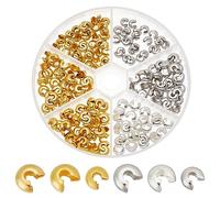 arricraft 300 Pcs 2 Couleurs Couvre Perles à Sertir, 3 Tailles en Laiton Demi-Rond Ouvert Tube Perles Noeud Couverture Capuchons Bouts pour Bricolage Artisanat Fabrication de Bijoux