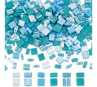 Arricraft 300 Perles de Rocaille en Verre à 2 Trous - 3 Tailles de Tila Lustrées, Plates, Carrées, Rectangulaires - Mini Perles Japonaises pour Fabrication de Bijoux