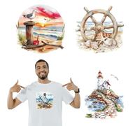 arricraft 4 feuille D'Autocollants Thermocollants Sur le Thème de la Plage D'Été Autocollants Décoratifs « Message dans une Bouteille et Phare » pour T Shirts Jeans Sacs à Dos Vêtements et Chapeaux.