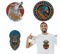 arricraft 4 feuille D'Autocollants Thermocollants Sur le Thème des Loups Vikings Motifs Celtiques Runes Vikings et Autocollants à Imprimer pour Personnaliser Sacs à Dos Vêtements et Chapeaux.