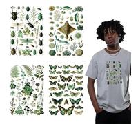 arricraft 4 feuilles Encyclopédie thème fer sur decals patches, insectes plantes animaux marins plantes papillons vintage PET patches lavables pour bricolage vêtements décor, 9,05 pouces (23cm) Long