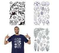 arricraft 4 feuilles marine vie thème fer sur autocollants, animaux marins plantes imprimer transfert autocollants pour bricolage t-shirt jeans sacs à dos familles vêtements chapeau décoration