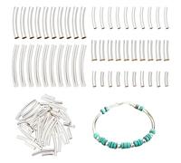 arricraft 50 Pcs Tube Courbé Perles, 5 Tailles 925 Perles en Tube Incurvé en Laiton Plaqué Argent Sterling Nouilles Perles Entretoises en Métal Perles en Vrac pour Bracelet Collier Fabrication
