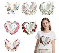 arricraft 6 feuille D'Autocollants Thermocollants Sur le Thème de la Colombe Blanche Autocollants à Motifs de Cœurs Fleurs et Oiseaux pour Personnaliser Sacs à Dos Vêtements et Chapeaux