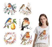 arricraft 6 feuilles Feur à thème d'oiseau sur autocollants Patches, 6 styles Fleurs d'aquarelle Robin Iron sur autocollants PET Transfert de chaleur Autocollants pour T-shirts Patches Sacs Chapeaux