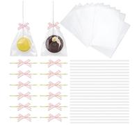 arricraft 60 lot de Sachets Transparents pour Rice Krispies Treats Kit Riz pour Cakesicles Sachets en avec Bâtonnets en Papier et Rubans pour Guimauves Macaron Pop Candy Biscuits aux Pommes (Roses)