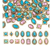 arricraft 64 pièce de Charmes pour ongles, 6 styles, Breloques à Ongles Vintage Turquoise, 2 couleur, Étoile Ronde Ovale, Rétro, pour Femmes, Décoration Nail Art à Faire Soi-Même, Rose et Bleu
