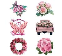 arricraft 6pcs fleurs thème film de transfert thermique logo autocollant set, 6 roses papillon camion Transfert thermique autocollant t - shirt sac chapeau bricolage transfert textile thermocollant