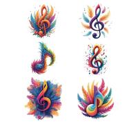 arricraft 6pcs Transfert Textile Thermocollant Sticker, Notes Musicales | Impression de T-shirts sur Papier Transféré Stickers de Transfert de Chaleur DIY Art Décoration Décoration Vestimentaire