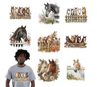arricraft 9 feuille D'Autocollants Thermocollants Sur le Thème des Chevaux Autocollants à Motifs de Fleurs Clôtures et Chevaux pour la Personnalisation de Sacs à Dos Vêtements et Chapeaux.