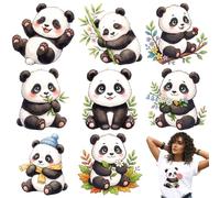 arricraft 9 pièces Transfert Textile Thermocollant Sticker, Panda Mignon et Fleurs Motif Stickers de Transfert Chaleur Autocollants Thermocollants Papier de pour Repasser les Tissus