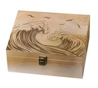 arricraft Boîte - cadeau de mémoire en bois, boite rangement bois de thème de vague de mer en métal avec le couvercle de charnière et la décoration pour des bijoux de souvenir de lettre de photo