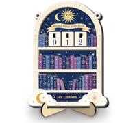 arricraft Compteur de Livres en Bois, Soleil et Lune Célestes Motifs Compteur des Livres Lus Cette Année Panneaux Déco Suspendus Suivi Lecture Compteur de Livres pour Décor de Bibliothèque