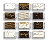 arricraft Lot de 120 mini emballages de bonbons « Thank You » - Rayures noires - Confettis dorés avec motif feuille d'or - Autocollants pour invités de mariage, fête prénatale, fête d'anniversaire