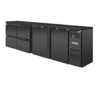 Arrière-bar Réfrigéré 4 Tiroirs et 2 Portes - Polar - R600a - Acier peint noir2Pleine/battante 2542x513x860mm NC G