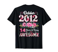 (arrière) Floral Octobre 2012 14 Ans 14e Anniversaire Femme T-Shirt