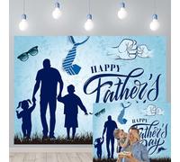 Arrière-plan « Happy Father's Day » « I Love Dad », lunettes, barbe, cravate, bleu, pour photographie, fête des pères, remerciement, papa, famille, studio, décoration, 2,1 x 1,5 m