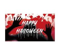 Arrière Plan Happy Halloween, 1,8x1m Polyester Coloré Toile Fond Horrifique Bannière Effrayante avec Ombres Fantômes Dégoulinantes Sang Décorations Fête pour Halloween