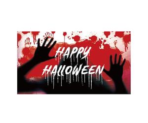 Arrière Plan Happy Halloween, 1,8x1m Polyester Coloré Toile Fond Horrifique Bannière Effrayante avec Ombres Fantômes Dégoulinantes Sang Décorations Fête pour Halloween