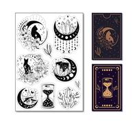 arriettycraft Sablier céleste Phase de lune décoratif transparent pour la fabrication de cartes Magic Luna Crystal Cats Champignon Tampons en silicone pour scrapbooking, album photo, papier, loisirs
