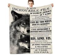 ARRITS Plaid Personnalisée Cadeau à Mon Fils de la Part de Papa, Cadeaux Couverture d'anniversaire pour à Mon Fils, à Mon Fils Cadeau de Mariage Cadeaux de Graduation de Noël, Cadeau 18 Ans Fils