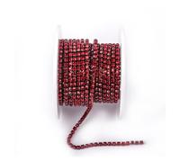 Arrival Colorful Rhinestone Chains Dense Fancy Chain Apparel Sewing Glass Cup With base(Dark Red,SS12(3mm)-10yards)