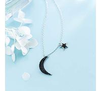 Arrivée Mode 925 en Argent Sterling Noir Lune et étoiles Contes chaîne Lien Pendentif Colliers pour Femmes Bijoux