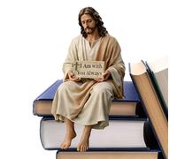 Arroopu Figurine de compagnon de bureau en résine de 11,9 cm « I Am With You Always » - Décoration de table de Jésus faite à la main - Motif Jésus assis - Décoration de table de bureau - Cadeau