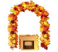 Arroopu Guirlande lumineuse d'automne de 170 cm - Décoration d'automne - Feuille d'érable - Vigne pour la maison, la récolte, l'intérieur et l'extérieur, les escaliers, la cheminée, la ferme, le