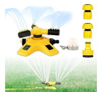 Arroseur de pelouse avec raccord de tuyau à clic universel, angle réglable automatiquement, 3 bras, arroseur de jardin rotatif à 360° pour arroser les plantes de jardin (kit de 4 fiches 3/4'')