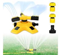 Arroseur de pelouse avec raccord de tuyau à clic universel, angle réglable automatiquement, 3 bras, arroseur de jardin rotatif à 360° pour arroser les plantes de jardin (1/2'') 3 fiches