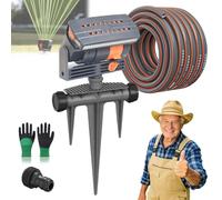 Arroseur oscillant à 16 buses avec minuterie d'arrosage double zone, système d'irrigation réglable, outil d'arrosage étanche robuste, couverture de 900 m (style B + trou de 5 m)