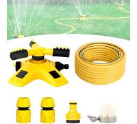 Arroseurs pour pelouse - Arroseur de jardin rotatif à 360° | Arroseur de jardin oscillant à 3 bras avec fixation de tuyau | Système d'arrosage automatique pour gazon (jaune, 1 pièce)