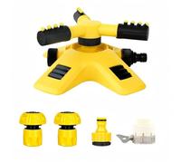 Arroseurs pour pelouse - Arroseur de jardin rotatif automatique à 360° | Arroseur de jardin oscillant à 3 bras avec fixation de tuyau | Système d'arrosage automatique pour gazon (jaune, 3,3 cm, lot A)