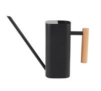Arrosoir en acier inoxydable avec manche en bois à long bec pour plantes d'intérieur, bonsaï, fleur de jardin extérieure, carré décoratif (Black 800ML)