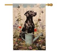 Arrosoir noir pour chien printemps été, drapeau de jardin, bannière florale et papillons colorés, double face, toile de jute pour décoration de pelouse extérieure, 71,1 x 101,6 cm