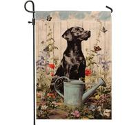 Arrosoir noir pour chien printemps été, drapeau de jardin, bannière florale et papillons colorés, double face, toile de jute pour décoration de pelouse extérieure, 30,5 x 45,7 cm