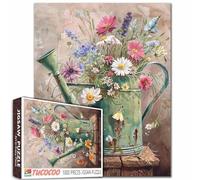 Arrosoir vert aquarelle vintage de 1 000 pièces pour adultes et étudiants, fleurs sauvages, style rustique de ferme, 50,8 x 68,6 cm, puzzles éducatifs pour décoration murale d'intérieur