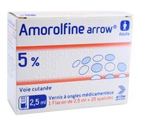 Arrow Generiques Amorolfine 5% Vernis À Ongles Médicamenteux Adulte Flacon 2,5ml + Spatules 20