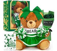 Arrowbash Coffret cadeau de pom-pom girl mignon ours de pom-pom girl avec fleur artificielle, carte et boîte avec support de fenêtre, cadeau pour ses amis pom-pom girl (vert)