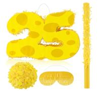 Arrowbash Piñata chiffre 25 en éponge jaune pour décorations de fête d'anniversaire, d'anniversaire de mariage avec bâton et confettis pour fête d'anniversaire