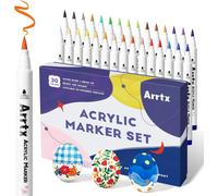 Arrtx 30 Couleurs De Crayons Acryliques Imperméables Pour Peindre À L'Eau, Pointe Du Pinceau, Séchage Rapide, Stylos Acryliques Pour Roche, Bois, Métal, Plastique, Verre, Toile