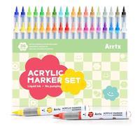 Arrtx Feutre Acrylique 36 Couleurs, Marqueurs Acryliques à Pointe Pinceau, Set de Stylos pour la Peinture de Roches, Verre, Pierre et Bois