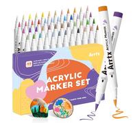 Arrtx Feutres acrylique, 48E couleurs Stylo de peinture Acrylique sur roche, marqueurs de peinture à pointe pinceau, fournitures artistiques,marqueurs d'art imperméables pour Pierres,Verre,Bois,Toile