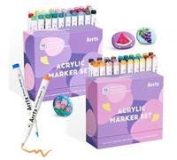 Arrtx Lot de 60 stylos de peinture acrylique, pointe pinceau, marqueurs de peinture à base d'eau pour peinture sur pierre, verre, œuf de Pâques, bois et tissu - Non toxique, sans odeur