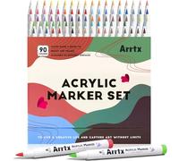 Arrtx Marqueurs Acryliques 90 Couleurs, Stylos à Pointe Pinceau avec Encre Aquarelle Imperméable pour Artisanat, Peinture sur Rochers, Pierre et Céramique