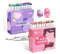 Arrtx Stylos de peinture acrylique, 56 couleurs pour peinture sur roche, pointe pinceau supplémentaire, couleur pastel et couleur peau pour peinture sur pierre, verre, œuf de Pâques, bois et tissu