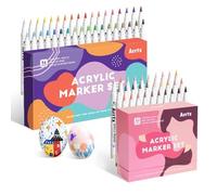 Arrtx Stylos de peinture acrylique, 63 couleurs pour peinture sur roche, pointe pinceau supplémentaire, couleur peau et couleur normale pour peinture sur pierre, verre, œuf de Pâques, bois et tissu