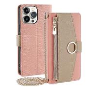 Arseaiy Étui portefeuille à rabat pour Nokia 4.2, coque de téléphone à rabat avec bandoulière, poche zippée magnétique, miroir de maquillage, cuir synthétique, coque antichoc avec support, rose