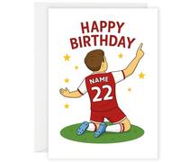 Arsenal - Carte d'anniversaire personnalisable - Nom et numéro personnalisés - Carte de vœux A5 avec enveloppe - Motif kit rouge - Idéal pour les garçons, les filles ou les fans de FC - Cadeau
